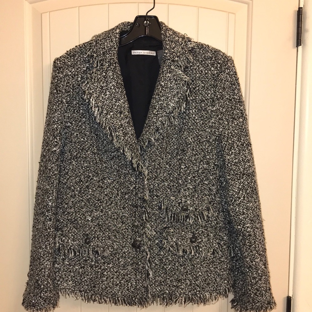 Peter Nygard Black/White/Silver Tweed Blazer